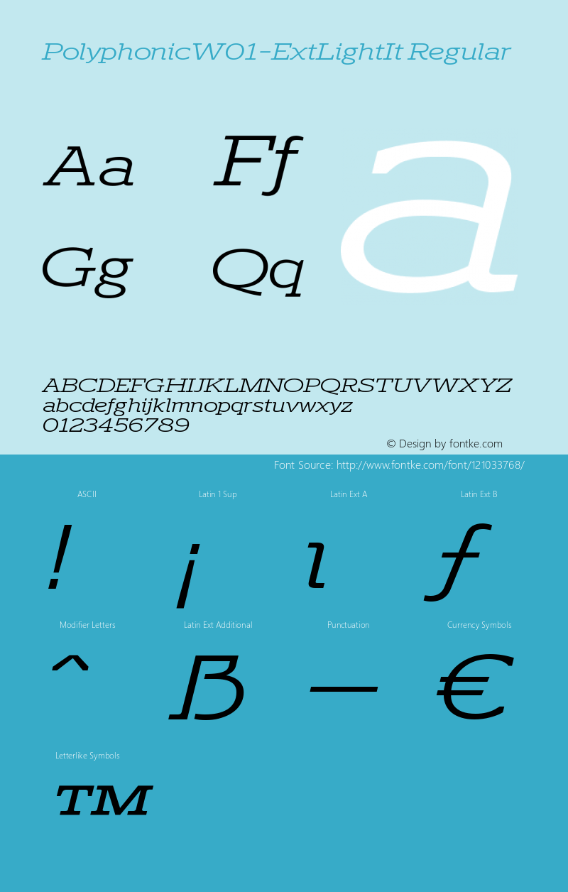 Polyphonic W01 Ext Light It Version 1.00 Font Sample