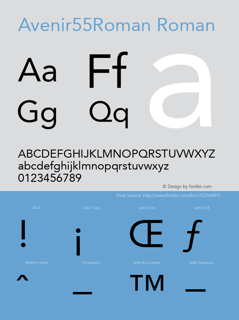 Avenir55Roman Roman Version 1.00 Font Sample