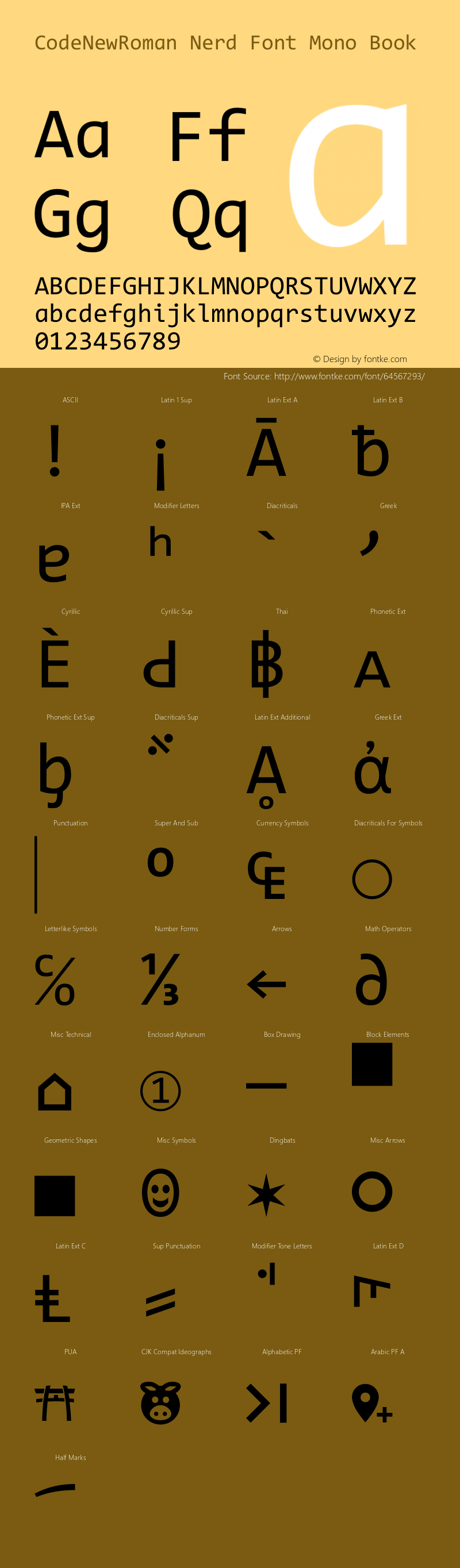 Code New Roman Nerd Font Complete Mono Version 2.10 March 29, 2015 Font Sample