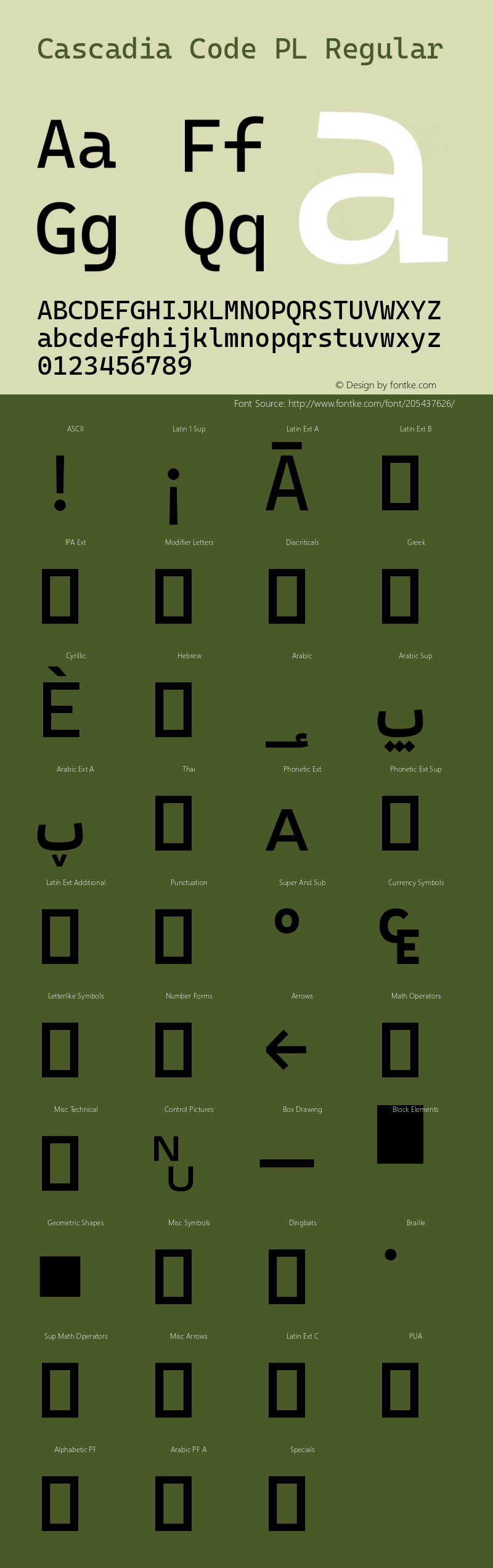 Cascadia Code PL Regular Version 2111.001; ttfautohint (v1.8.4)图片样张