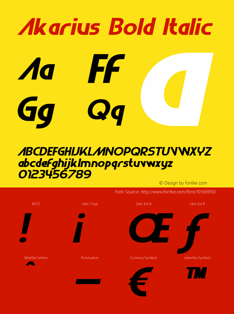 Akarius Bold Italic Version 1.000 Font Sample