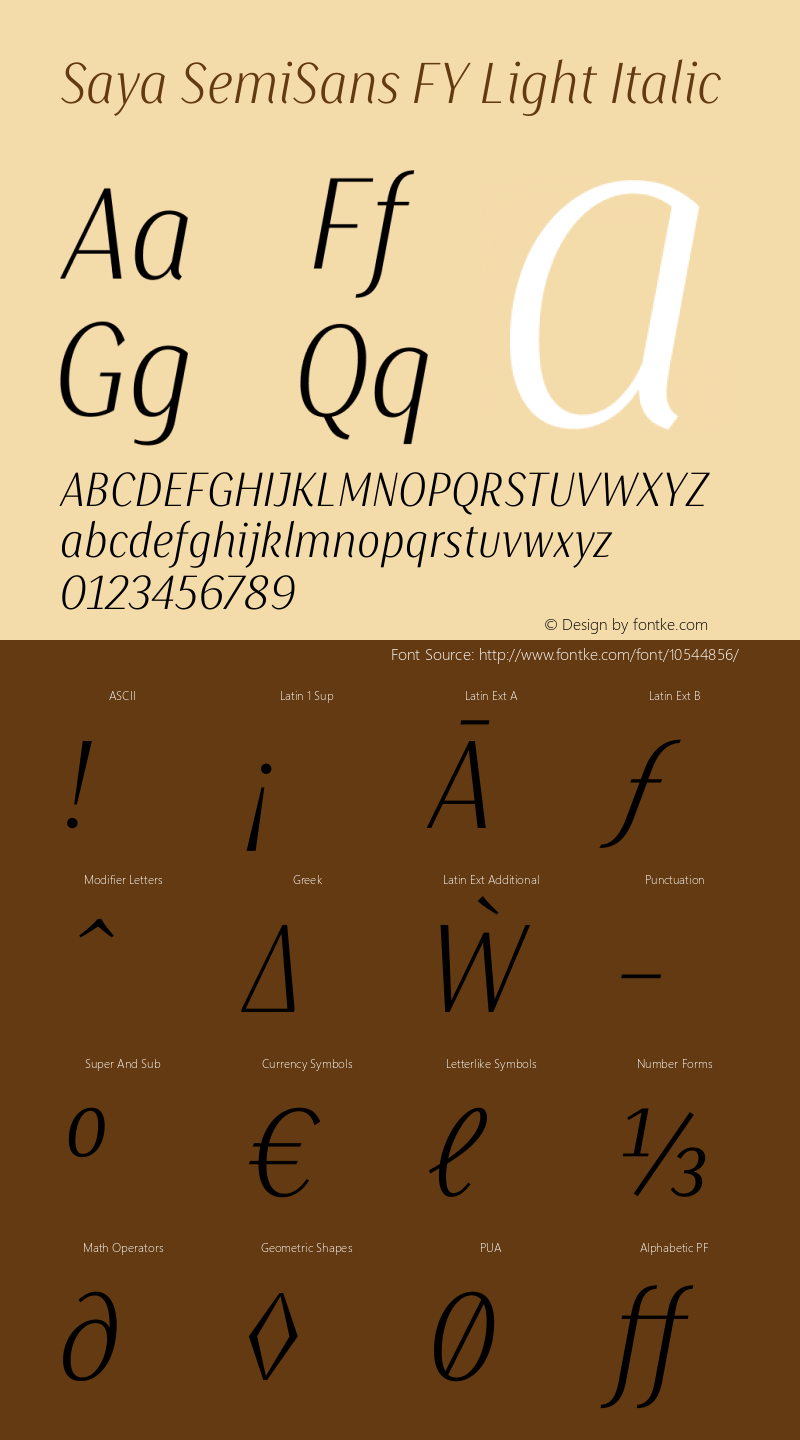 Saya SemiSans FY Light Italic Version 1.000 Font Sample