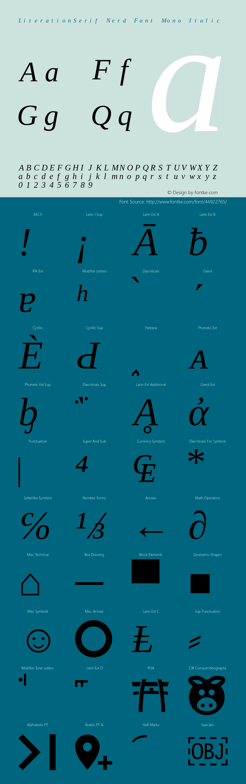 Literation Serif Italic Nerd Font Complete Mono Version 2.00.5 Font Sample