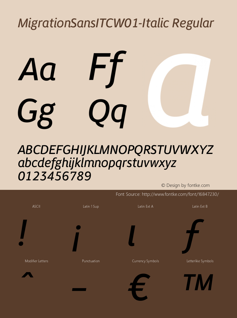 MigrationSansITCW01-Italic Regular Version 1.02 Font Sample