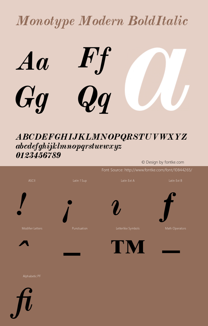 Monotype Modern BoldItalic Version 001.000 Font Sample