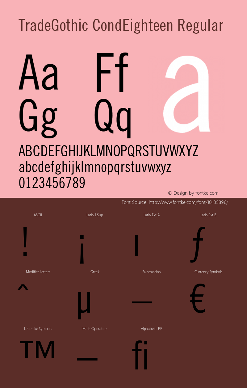 TradeGothic CondEighteen Regular OTF 1.0;PS 001.001;Core 1.0.22 Font Sample