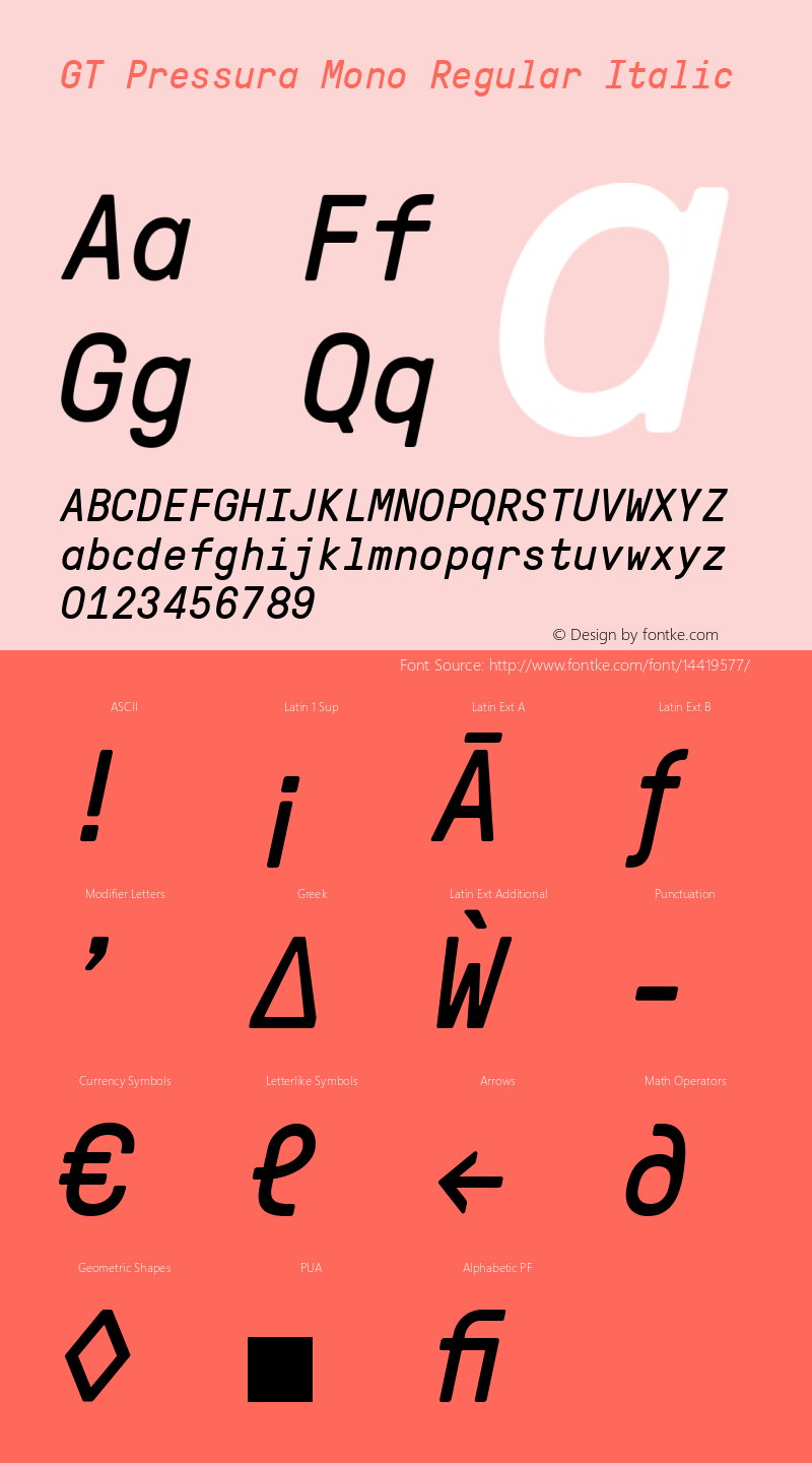 GT Pressura Mono Regular Italic Version 1.000 Font Sample