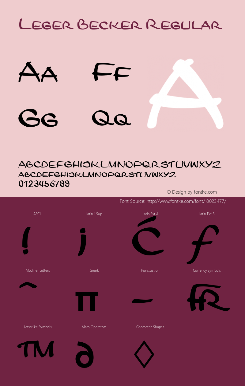 Leger Becker Regular Version 1.05 Font Sample