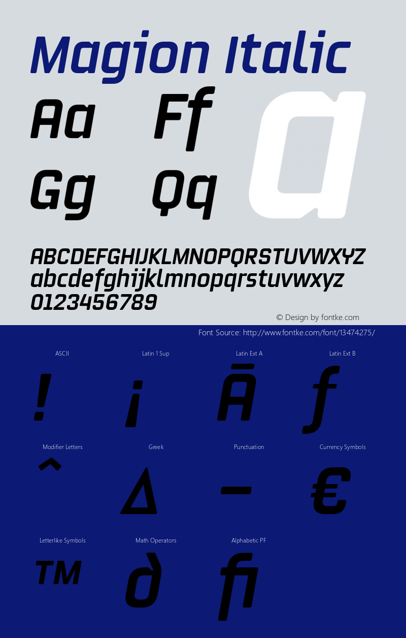 Magion Italic Version 1.0 | By Tomas Brousil, Suitcase 2004 | Homemade OpenType version Font Sample