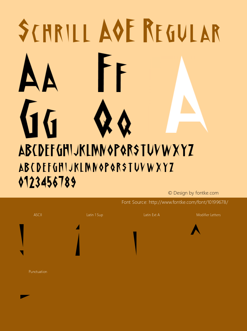 Schrill AOE Regular Macromedia Fontographer 4.1.2 5/26/98 Font Sample