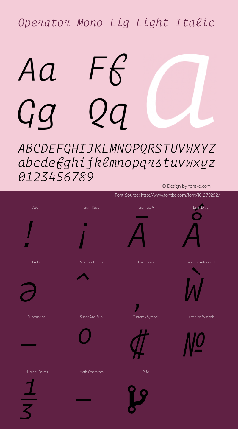 Operator Mono Lig Light Italic Version 1.200 Font Sample