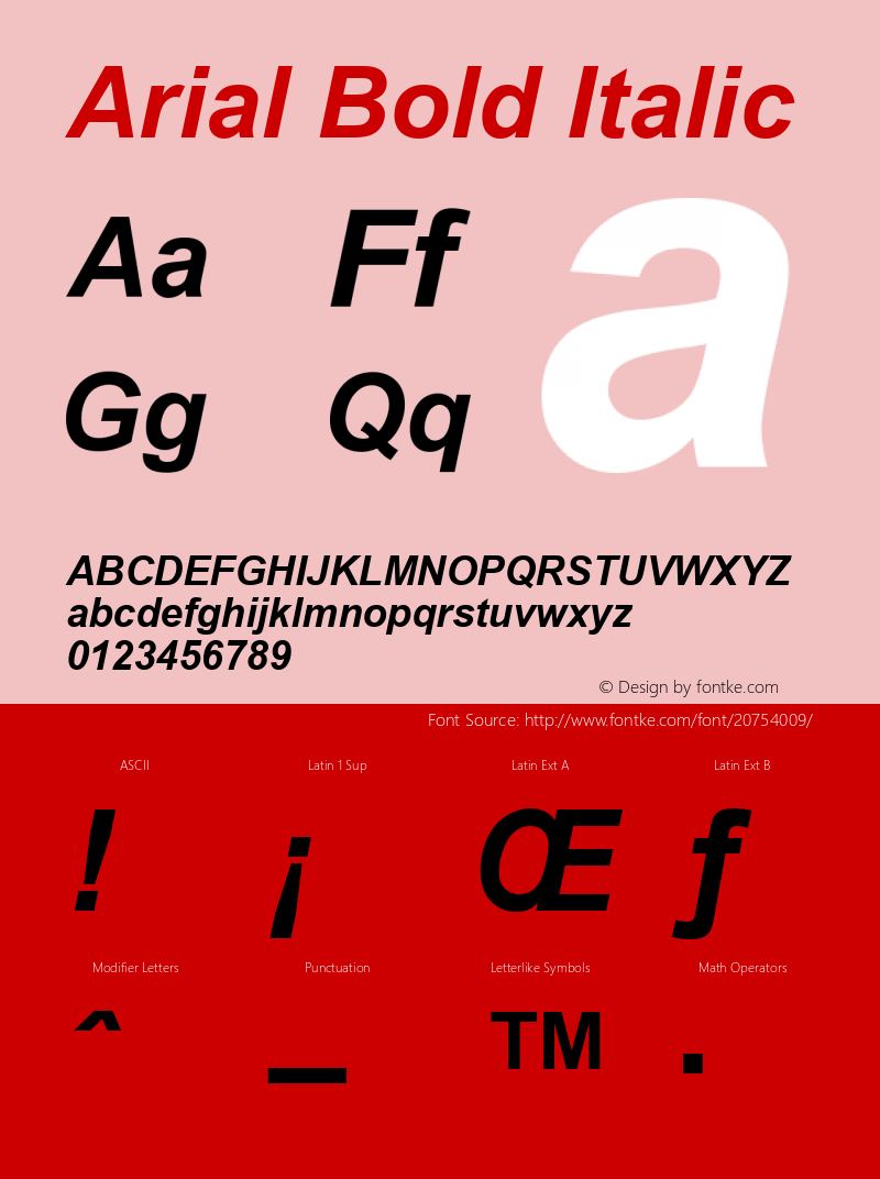 Arial Bold Italic MS core font:v1.00 Font Sample