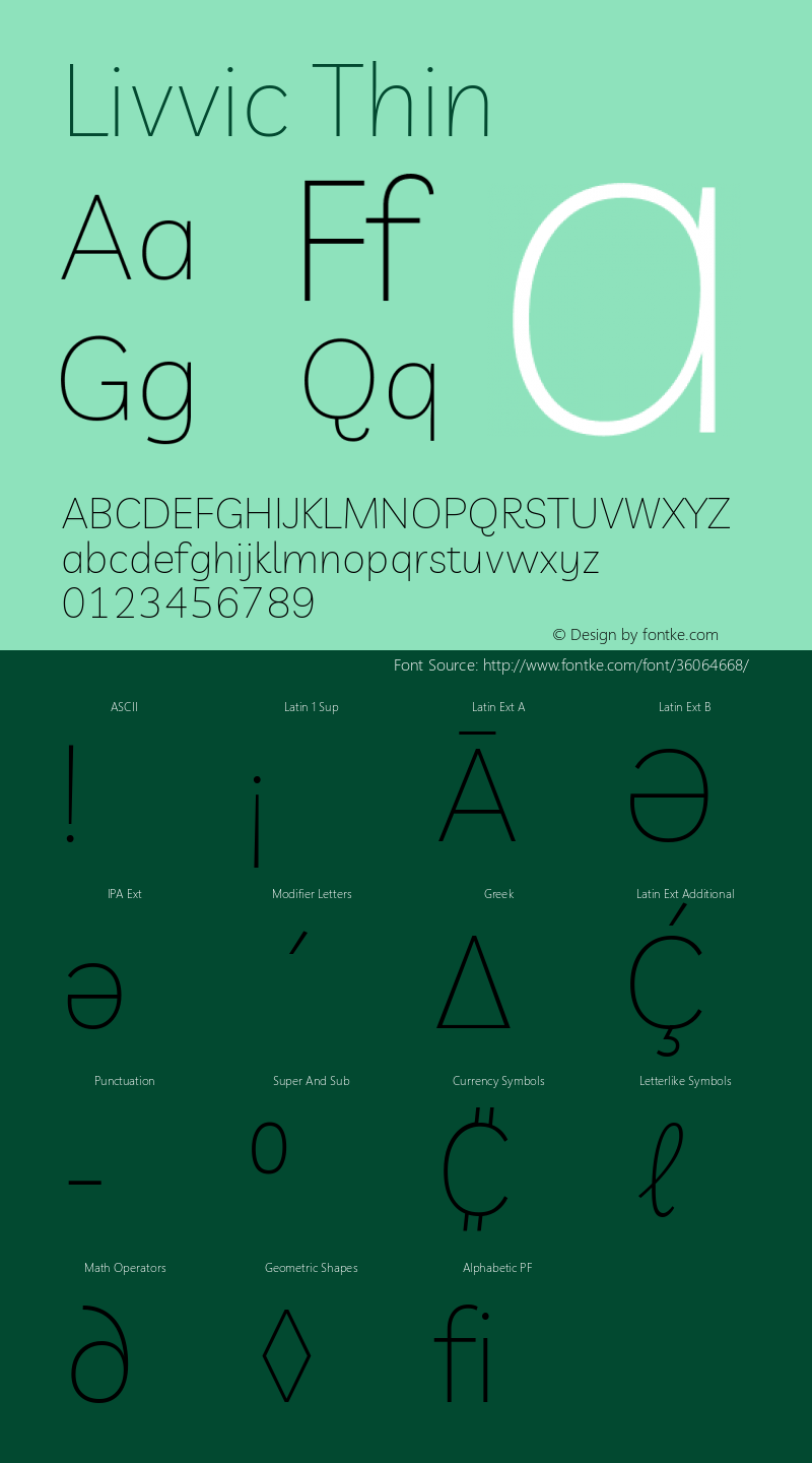 Livvic Thin Version 1.000; ttfautohint (v1.8.2) Font Sample