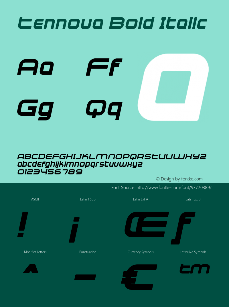 Tennova-BoldItalic Version 1.000 Font Sample