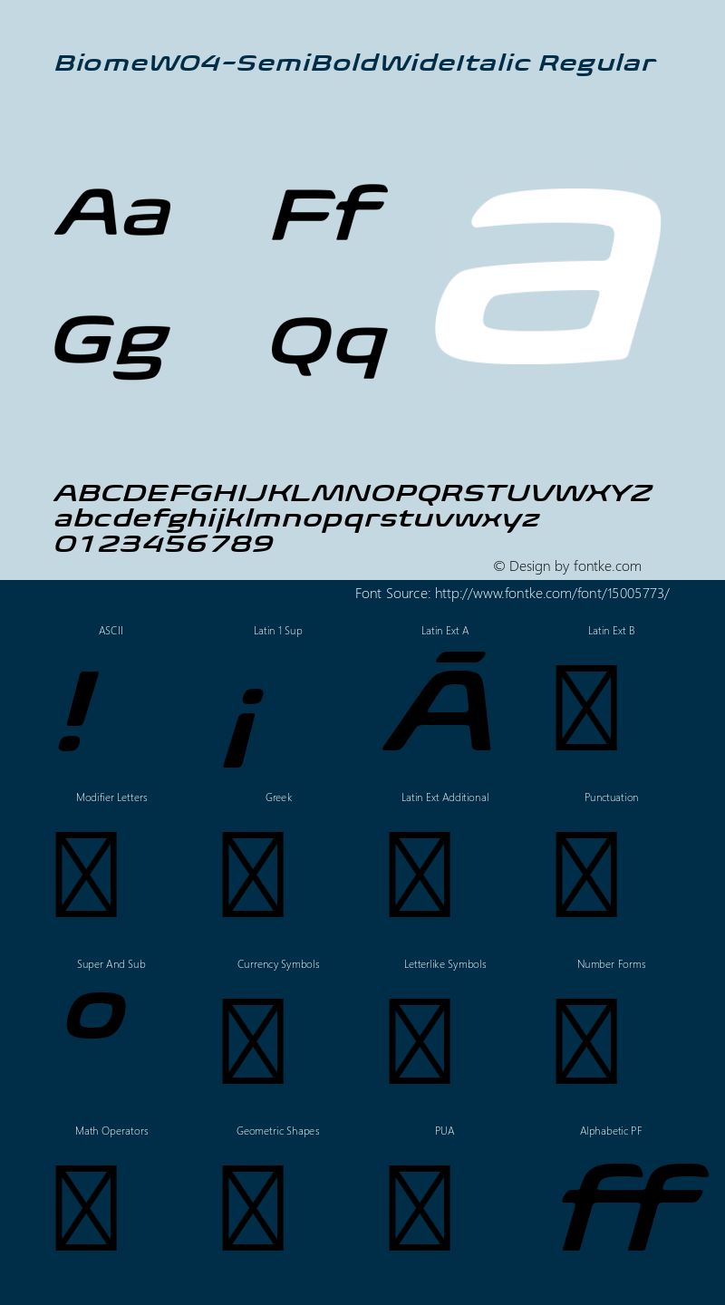 BiomeW04-SemiBoldWideItalic Regular Version 1.00 Font Sample