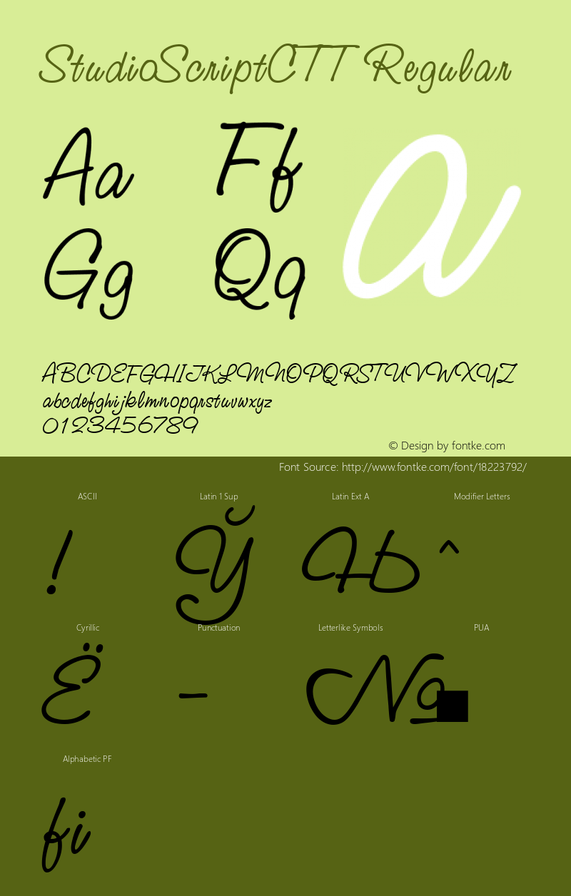 StudioScriptCTT Regular TrueType Maker version 3.00.00 Font Sample