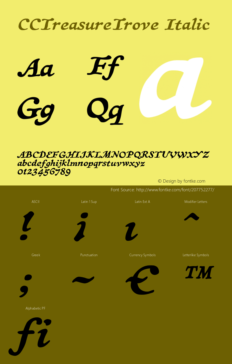 CCTreasureTrove Italic Version 1.00 2014图片样张