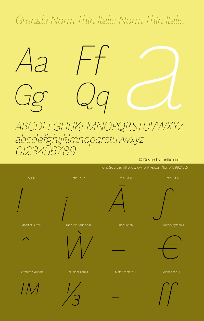 Grenale Norm Thin Italic Norm Thin Italic 1.000 Font Sample