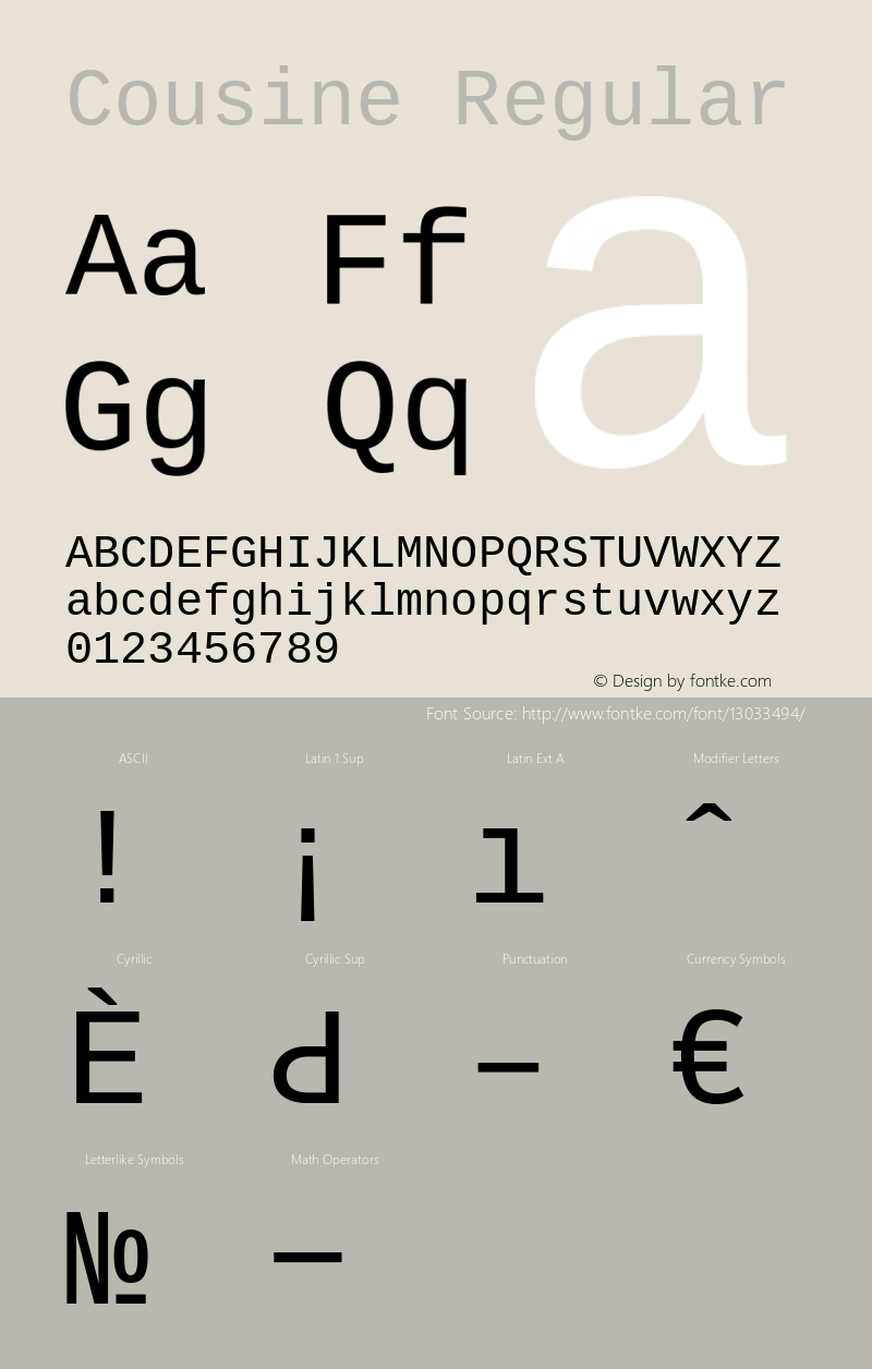 Cousine Regular Version 1.21 Font Sample