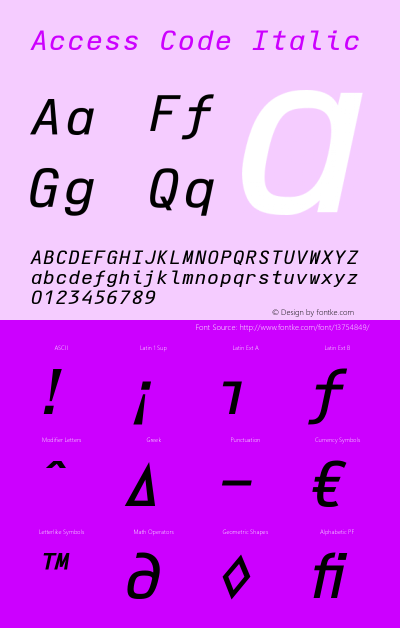 Access Code Italic Version 1.001 Font Sample