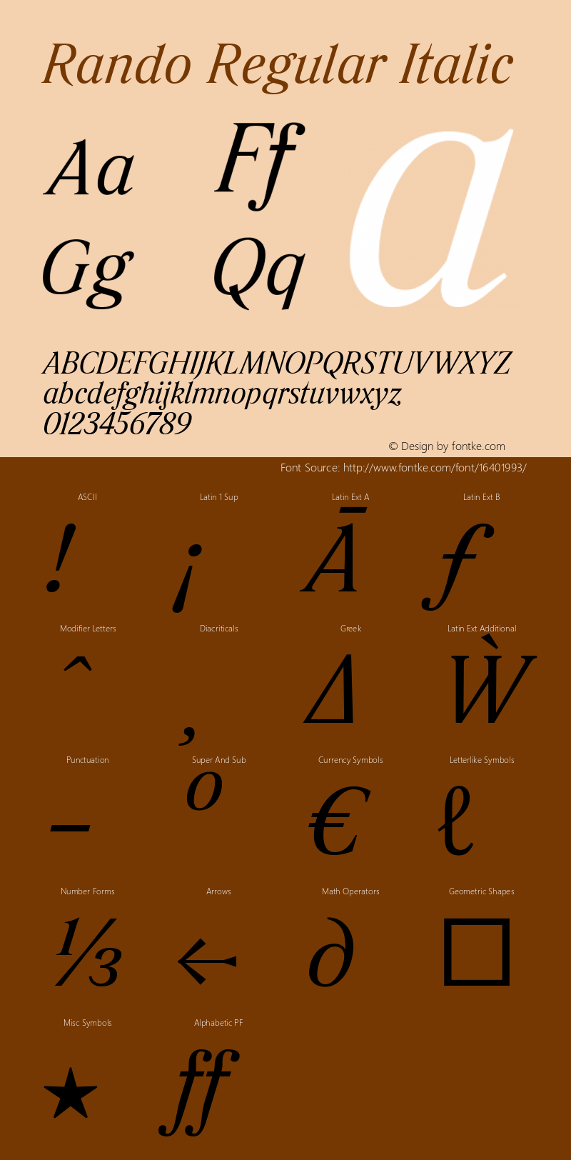 Rando Regular Italic Version 1.004; ttfautohint (v1.4.1) Font Sample