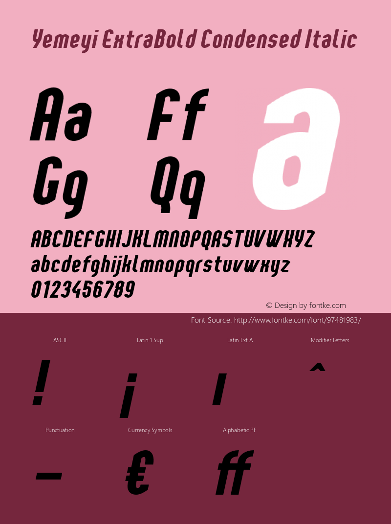 YemeyiExtraBoldCondensedItalic Version 1.0; Jan 2021 by Audry Kitoko Makelele Font Sample