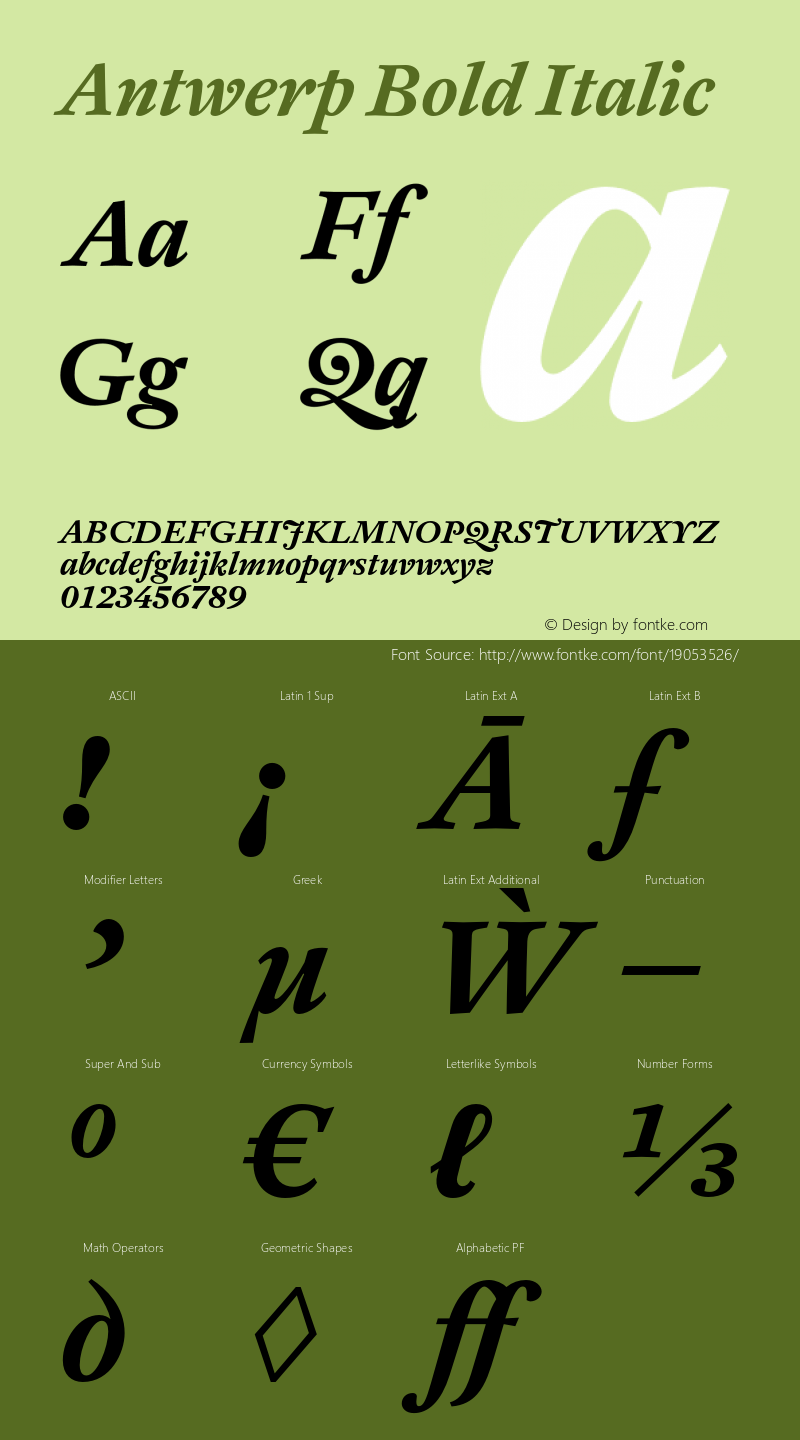 Antwerp Bold Italic Version 1.000 Font Sample