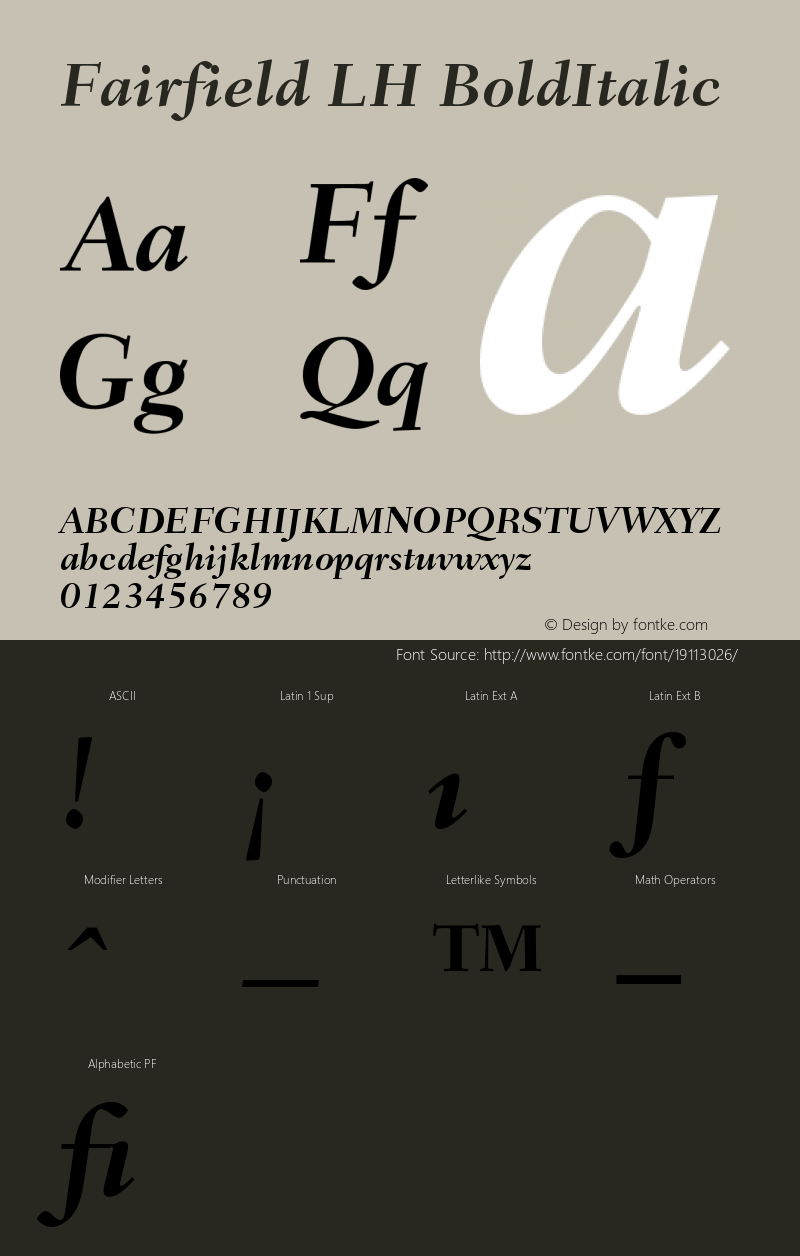 Fairfield LH 76 Bold Italic Version 001.002 Font Sample