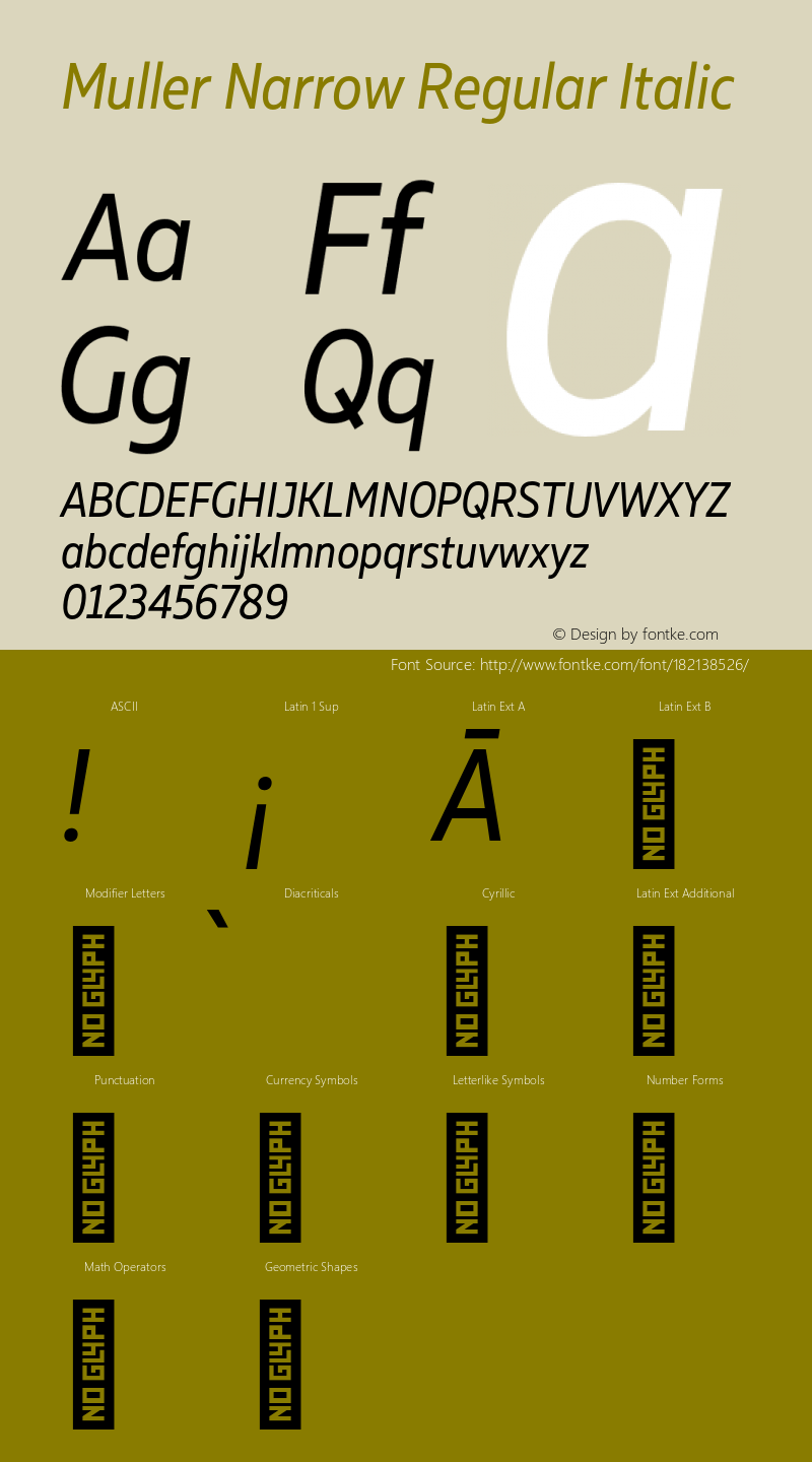 MullerNarrow-RegularItalic Version 1.000;PS 001.000;hotconv 1.0.88;makeotf.lib2.5.64775图片样张