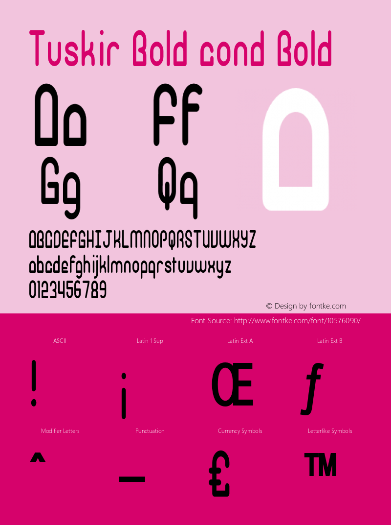 Tuskir Bold cond Bold Version 1.000 Font Sample