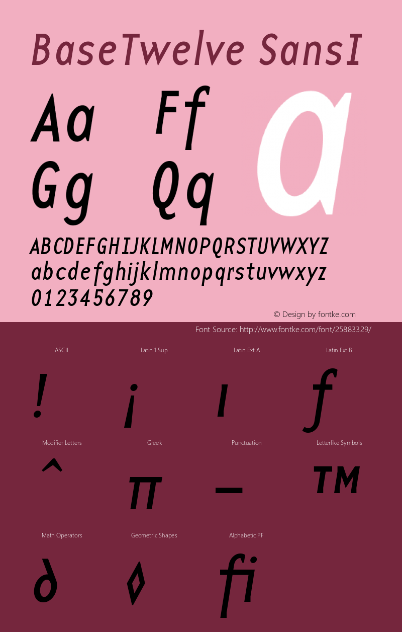 BaseTwelveSansI Version 001.000 Font Sample