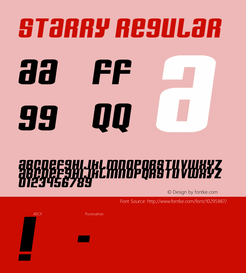 Starry Regular Macromedia Fontographer 4.1.4 5/17/04 Font Sample