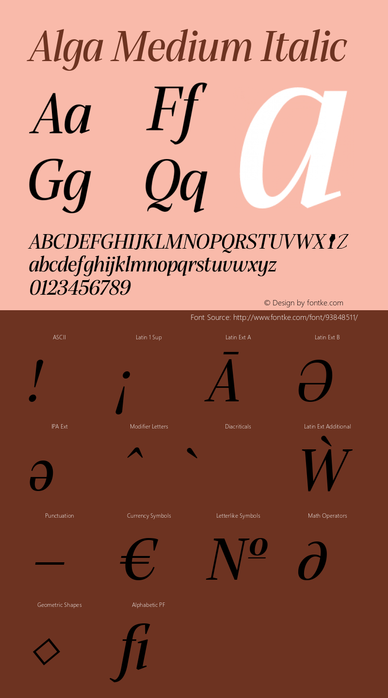 Alga Medium Italic 1.000 Font Sample