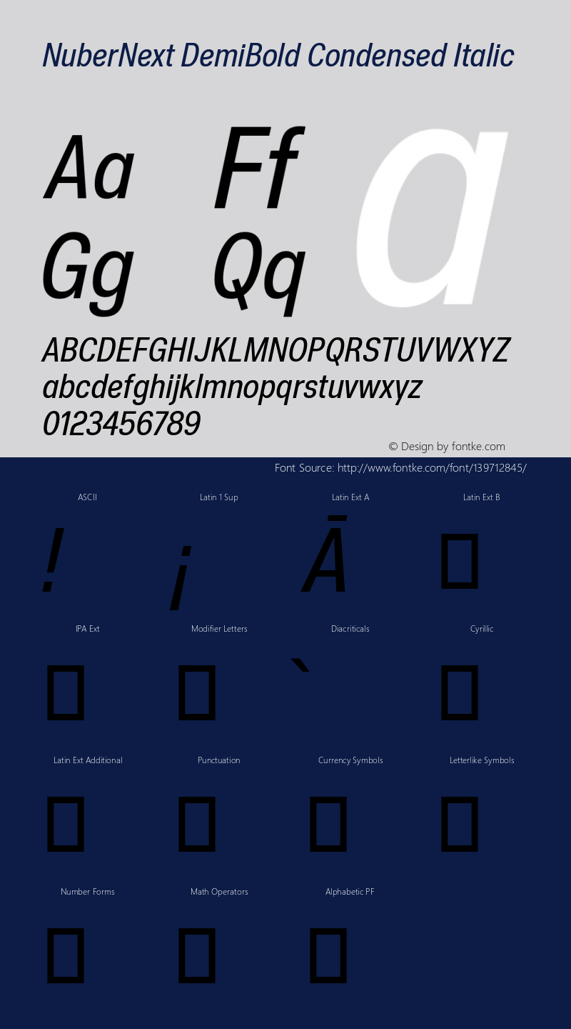 NuberNext DemiBold Condensed Italic Version 001.002 February 2020 Font Sample
