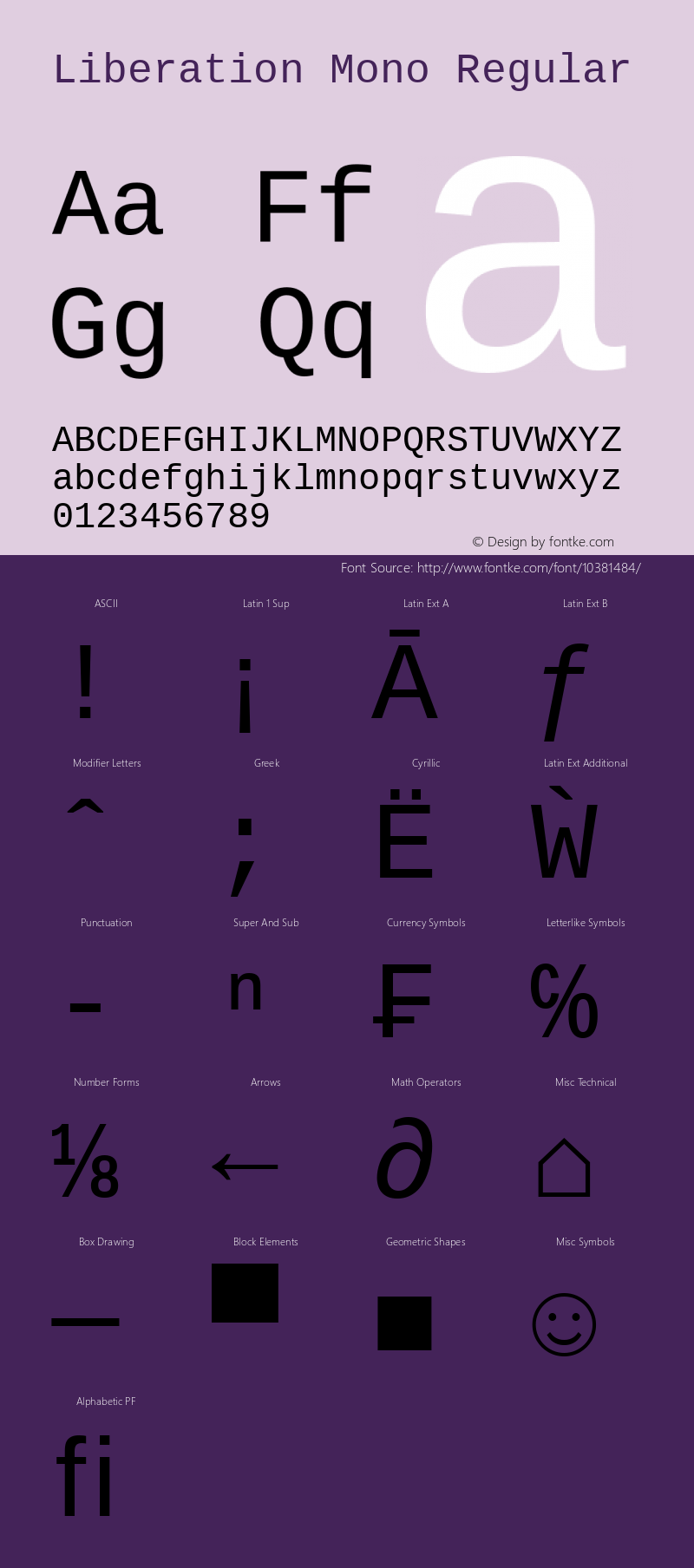 Liberation Mono Regular Version 1.06 Font Sample