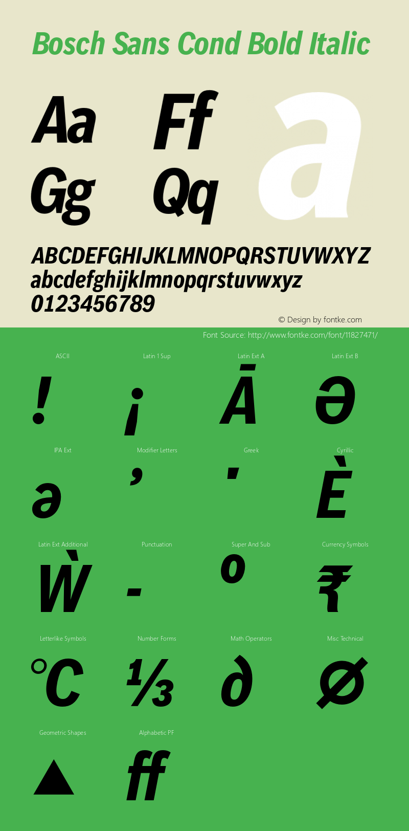 Bosch Sans Cond Bold Italic Version 1.000;PS 3.10;hotconv 1.0.57;makeotf.lib2.0.21895 Font Sample