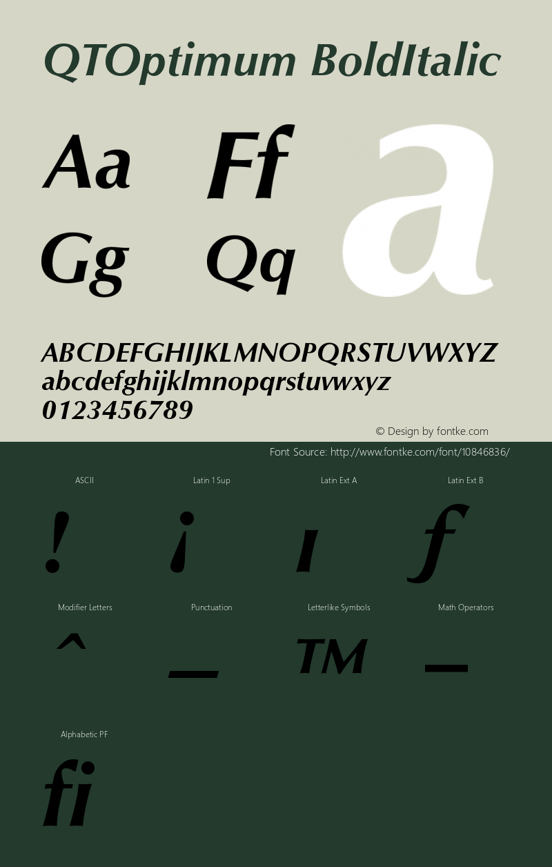 QTOptimum BoldItalic Version 001.000 Font Sample