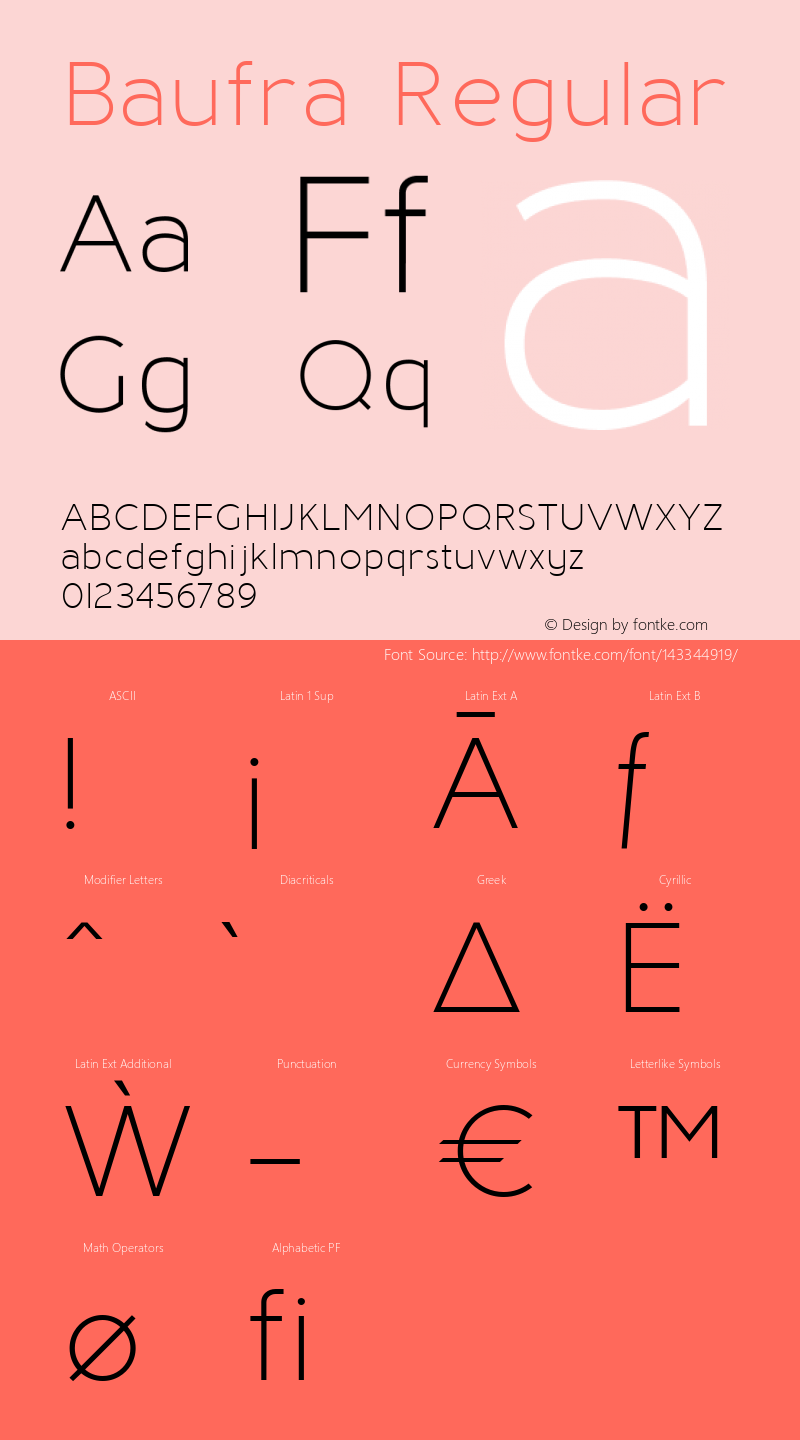 Baufra Regular Version 1.002; ttfautohint (v1.6) Font Sample