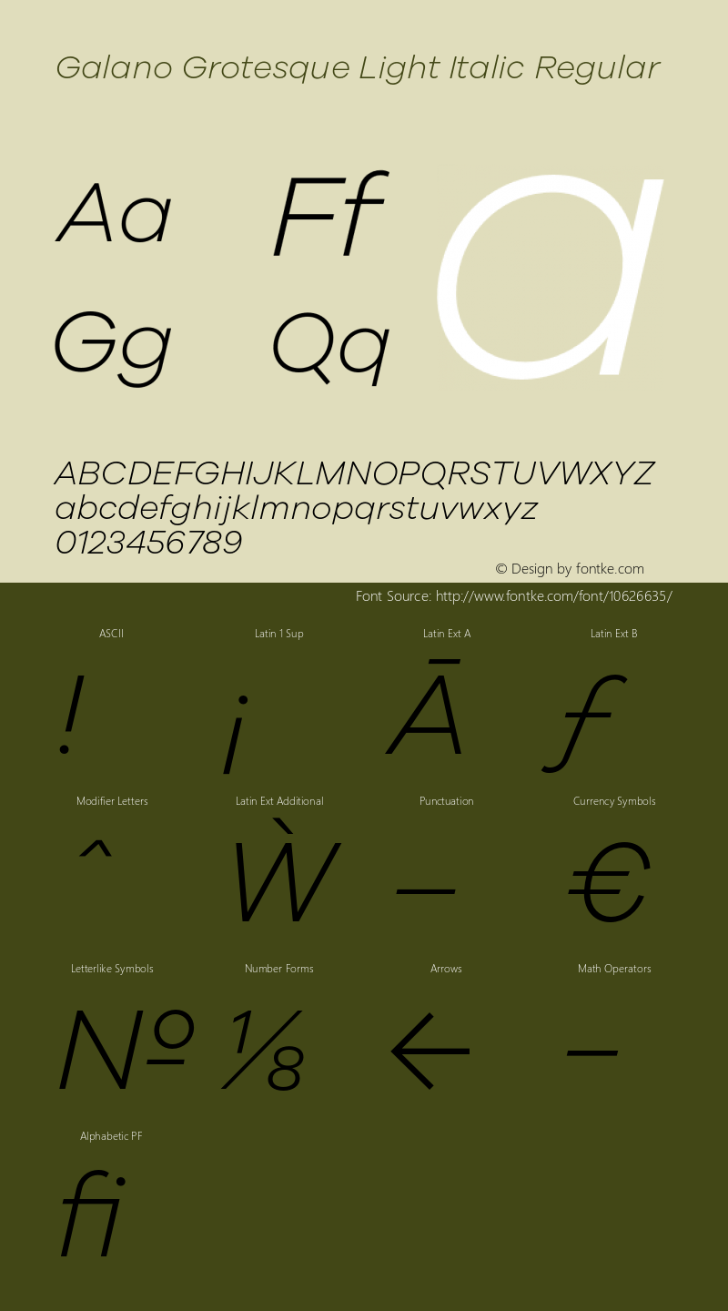 Galano Grotesque Light Italic Regular Version 1.000;PS 001.000;hotconv 1.0.70;makeotf.lib2.5.58329 Font Sample