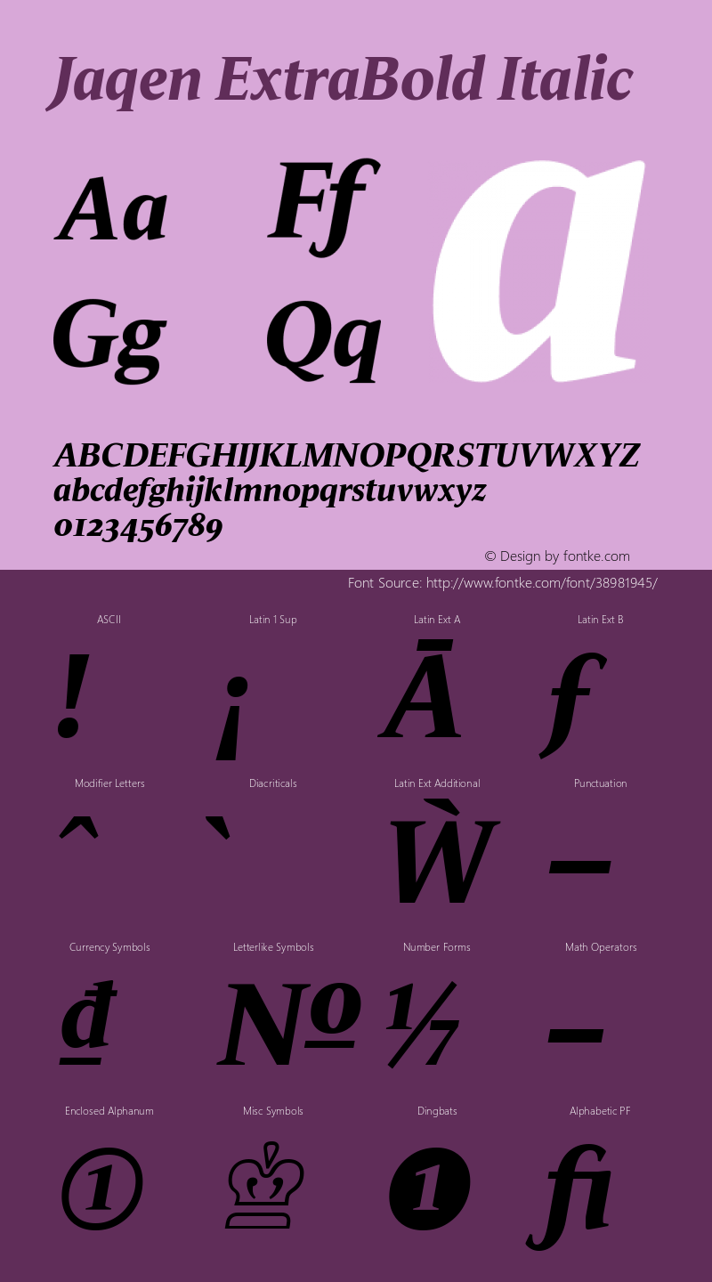 Jaqen ExtraBold Italic Version 001.001 August 2019 Font Sample