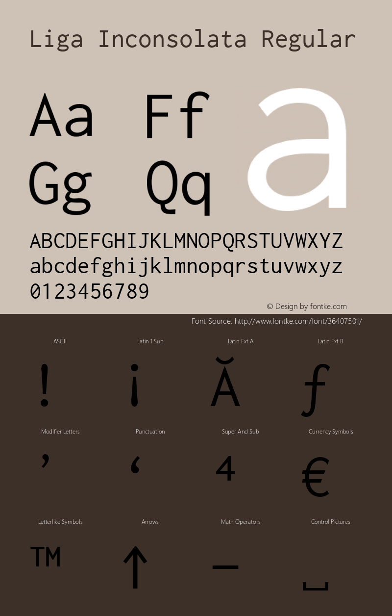 Liga Inconsolata Regular Version 1.016 Font Sample