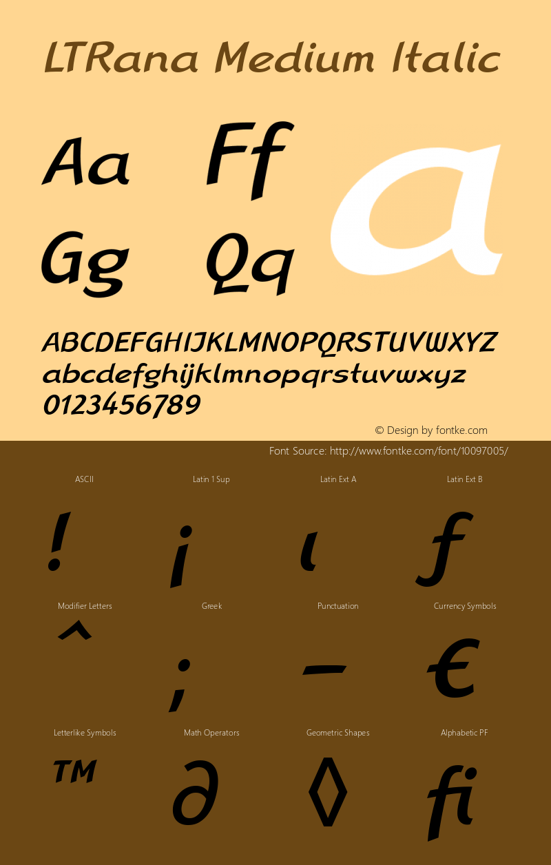 LTRana Medium Italic Version 2.0 Font Sample