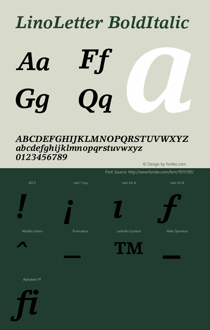 LinoLetter Bold Italic Version 001.000 Font Sample