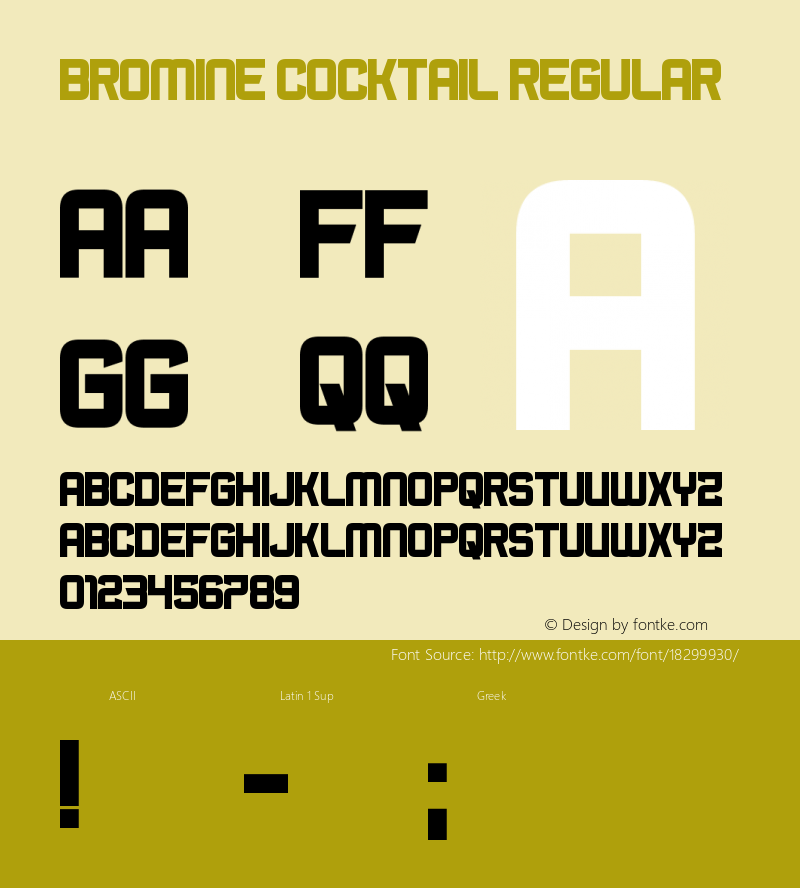 Bromine Cocktail Regular Version 1.00 October 3, 2016, initial release Font Sample