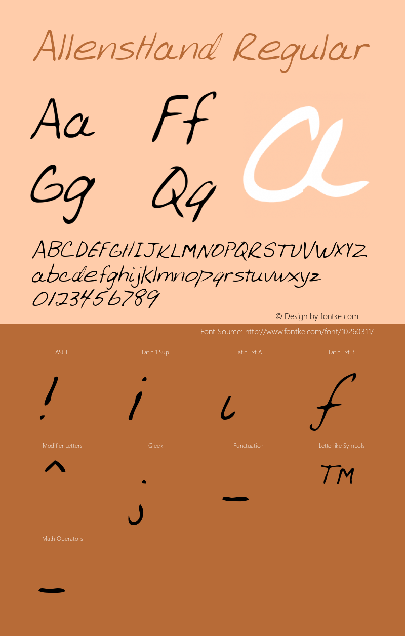 AllensHand Regular Version 1.00 Font Sample