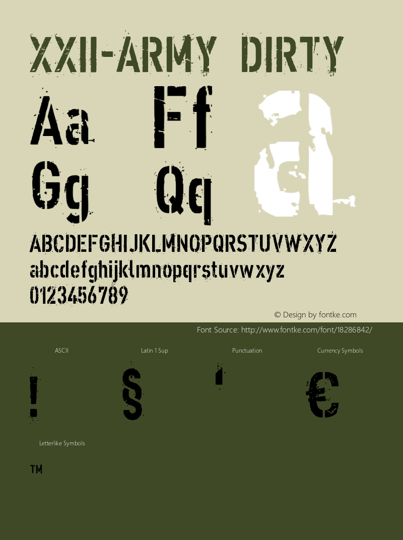 XXII-ARMY DIRTY Version 1.0 Font Sample