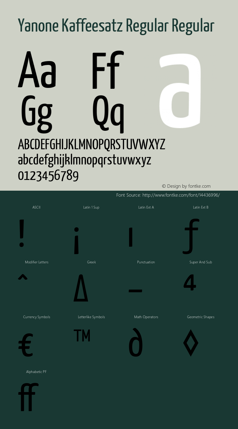 Yanone Kaffeesatz Regular Regular Version 1.002 Font Sample