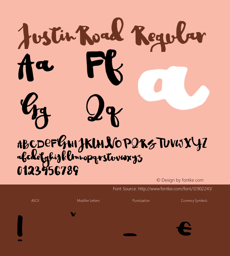 JustinRoad Regular 1.000 Font Sample