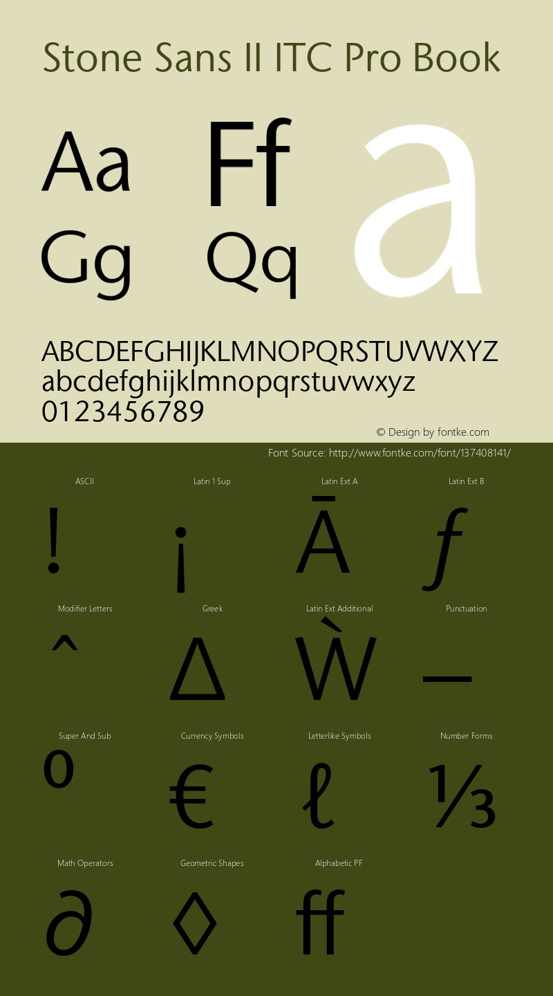 StoneSansIIITCPro-Bk Version 1.00 Font Sample