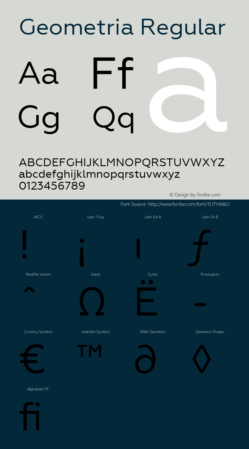 Geometria Regular Version 1.001 Font Sample